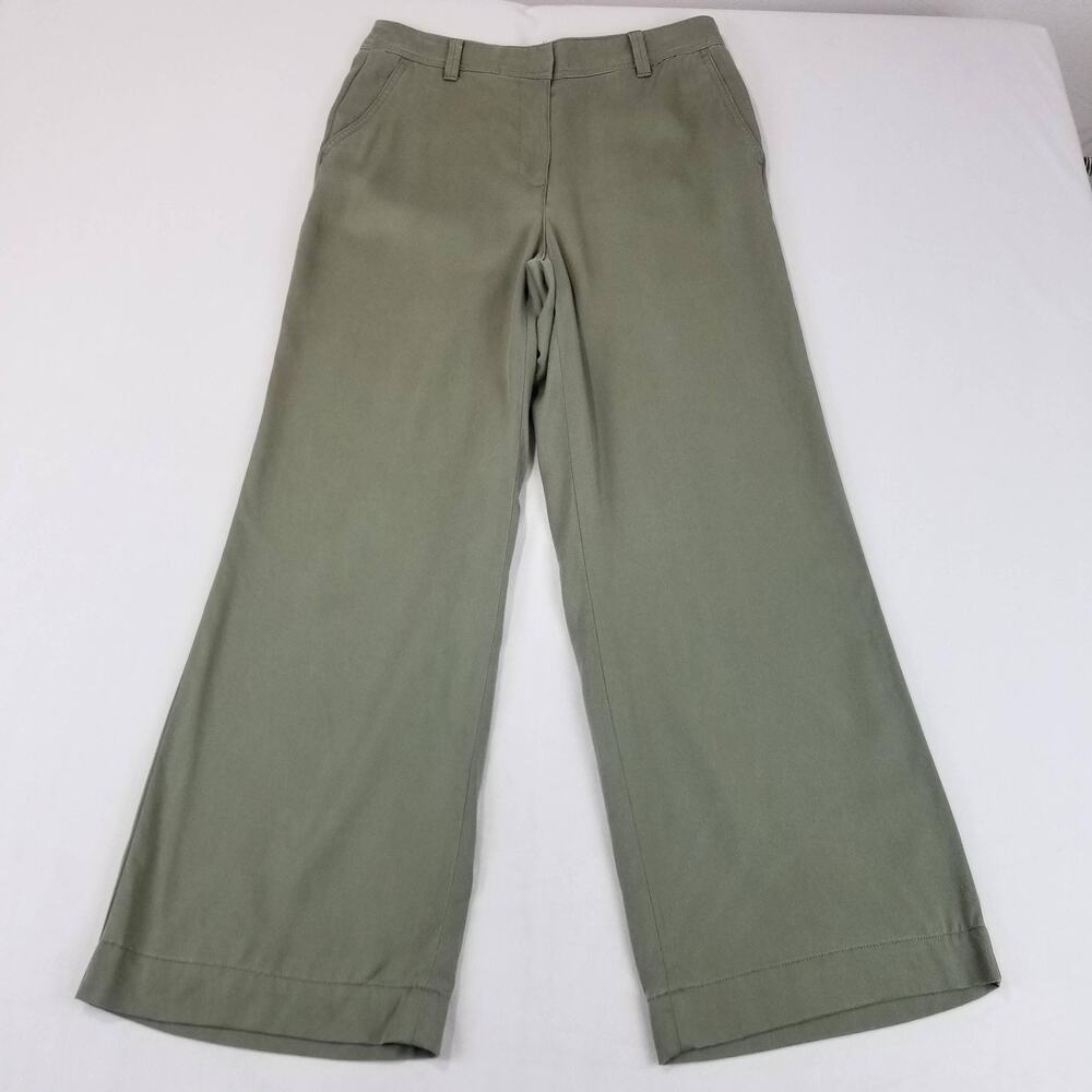 Talbots Pants Womens 6 Green Tencel Lyocell Wide Leg Chino Twill Pockets Casual